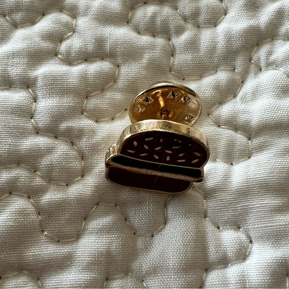 Burger pin I bought in Bushwick a few years ago.